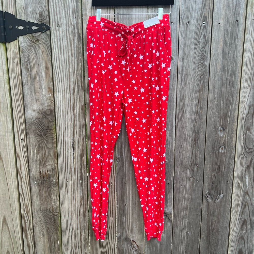 LOVE STREAK Red and White Star Super Soft Joggers Women’s Medium NWT NEW